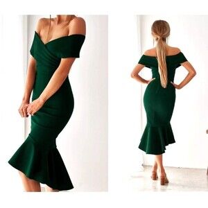 TwoSisters the label Ponte Brienne Green Cocktail Glam Fishtail Dress 10 NWOT